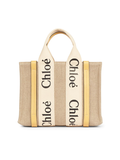 Shop Chloé Women's Small Woody Linen Tote Bag In Honey Gold