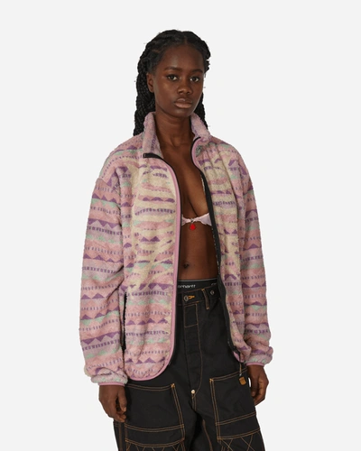 Shop Kapital Ashland Stripe And Bone Fleece Zip Jacket In Pink