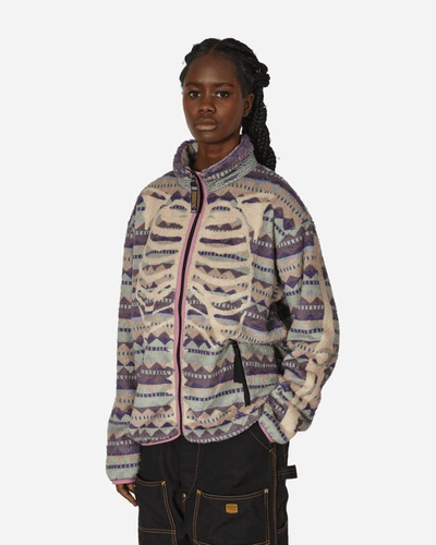 Shop Kapital Ashland Stripe And Bone Fleece Zip Jacket In Purple