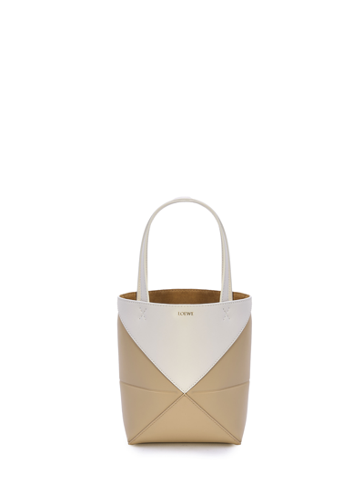 Shop Loewe Mini Puzzle Fold Tote Bag In White