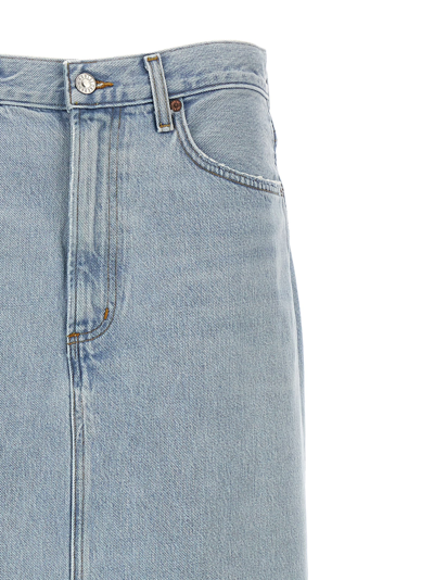 Agolde Hilla Mid-rise Back-slit Maxi Skirt In Practice In Light Blue