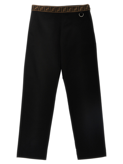 Shop Fendi Logo Band Pants In Black