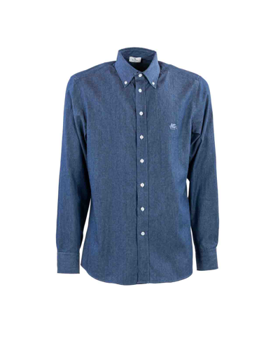 Shop Etro Denim Shirt In Blu