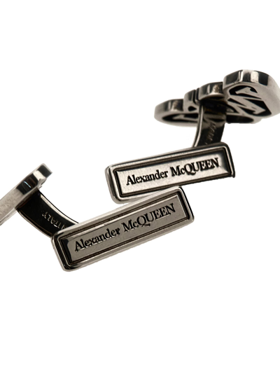 Shop Alexander Mcqueen Logo Seal Cufflinks In Silver