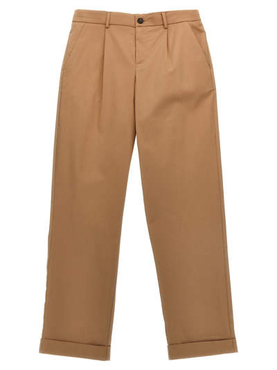Shop Fendi Pants With Front Pleats In Beige