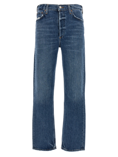 Shop Agolde Riley Long Jeans In Blue