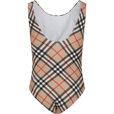 Shop Burberry Beige Swimsuit For Girl With Iconic Check