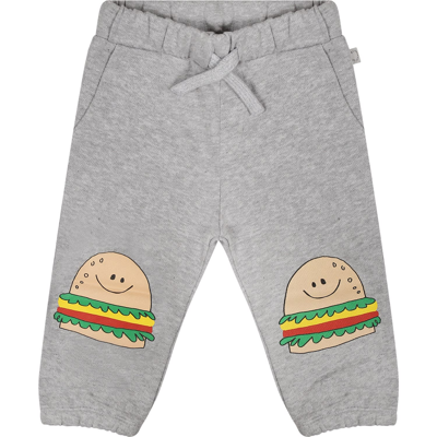 Shop Stella Mccartney Grey Trousers For Baby Boy With Hamburger Print