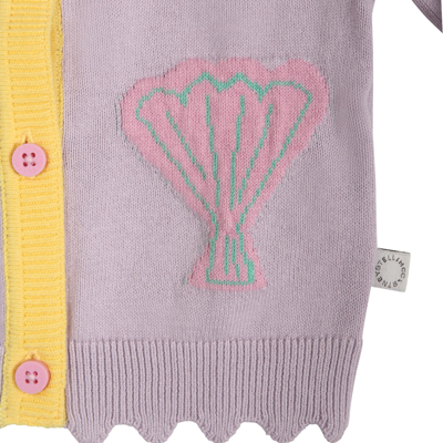 Shop Stella Mccartney Purple Cardigan For Baby Girl With Shells In Violet