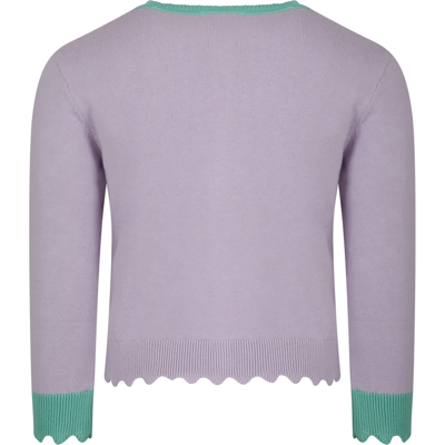 Shop Stella Mccartney Purple Cardigan For Girl With Shells In Violet