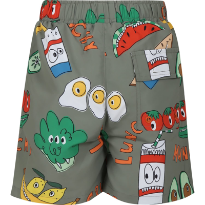 Shop Stella Mccartney Green Swimsuit For Boy With Fruit And Vegetables Print