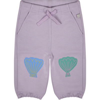 Shop Stella Mccartney Purple Trousers For Baby Girl With Shells In Violet