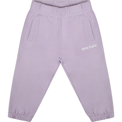 Shop Palm Angels Purple Trousers For Baby Girl With Logo In Violet