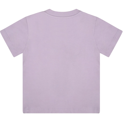 Shop Palm Angels Purple T-shirt For Baby Girl With Bear In Violet