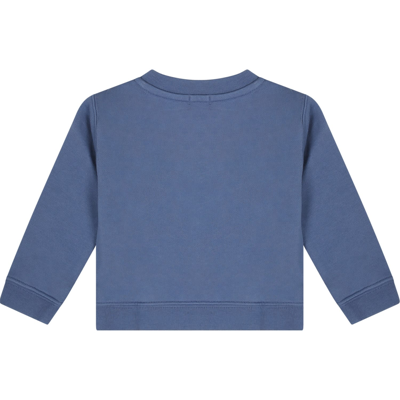 Shop Palm Angels Blue Sweatshirt For Baby Girl With Bear