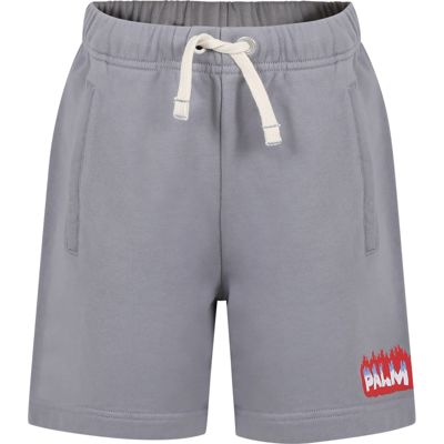 Shop Palm Angels Grey Shorts For Boy With Logo