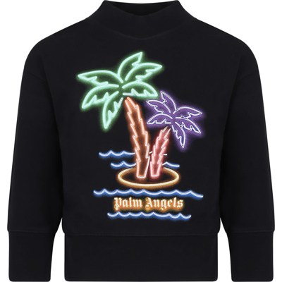 Shop Palm Angels Black Swaetshirt For Boy With Palm Tree