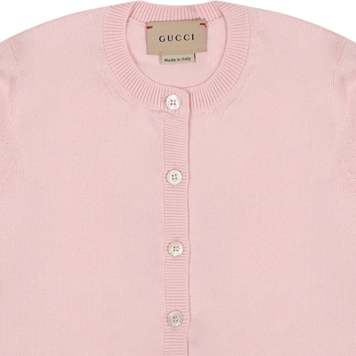 Shop Gucci Pink Cardigan For Baby Girl With Logo