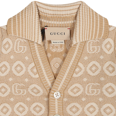 Shop Gucci Beige Cardigan For Boy With Double G