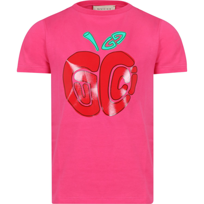 Shop Gucci Fuchsia T-shirt For Girl With Logo