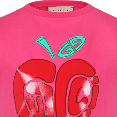 Shop Gucci Fuchsia T-shirt For Girl With Logo