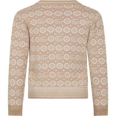 Shop Gucci Beige Cardigan For Boy With Double G