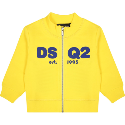 Shop Dsquared2 Yellow Sweatshirt For Boy With Logo