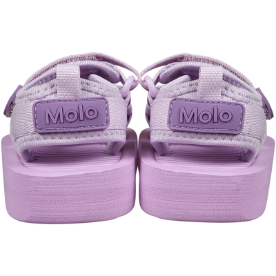 Shop Molo Purple Sandals For Baby Girl With Logo In Violet