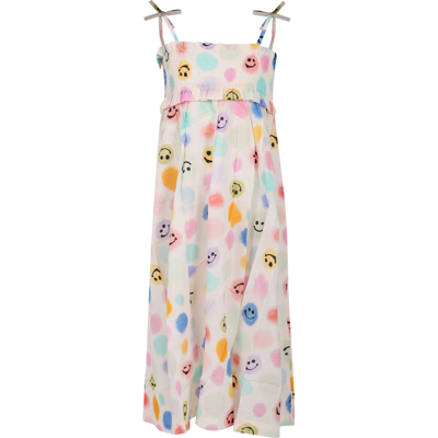 Shop Molo Ivory Beach Cover-up For Girl With Smiley And Polka Dots In Multicolor
