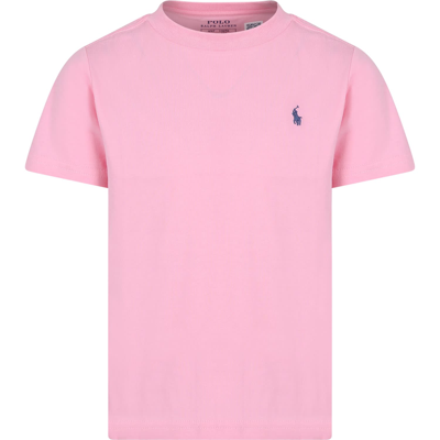 Shop Ralph Lauren Pink T-shirt For Girl With Pony