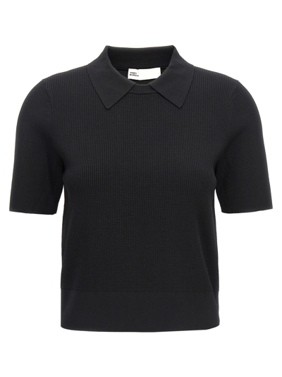 Shop Tory Burch Logo Embroidery Knitted Polo Shirt In Black