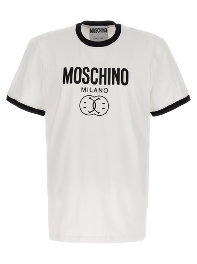 Shop Moschino Double Smile T-shirt In White/black