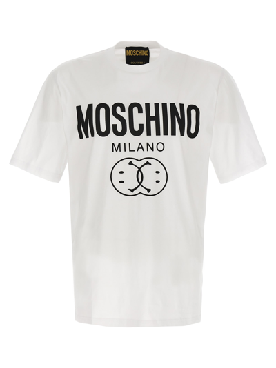 Shop Moschino Double Smile T-shirt In White/black