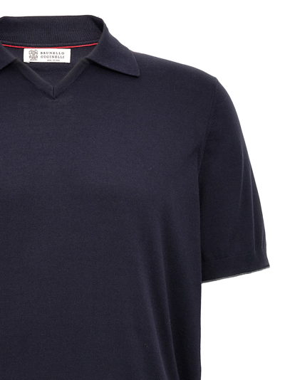 Shop Brunello Cucinelli Knitted Polo Shirt In Blue