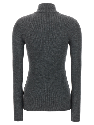Shop Brunello Cucinelli Half Zip Ribbed Sweater In Gray