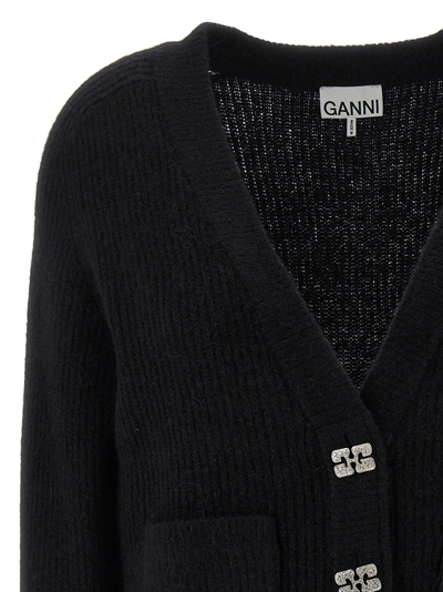 Shop Ganni Jewel Buttons Cardigan In Black
