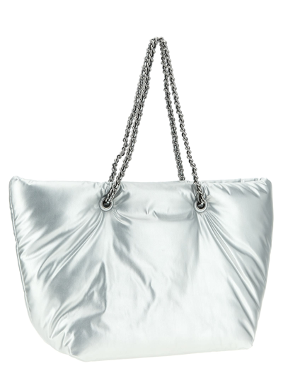 Shop Tory Burch Ella Metallic Puffy Chain Shopping Bag In Silver