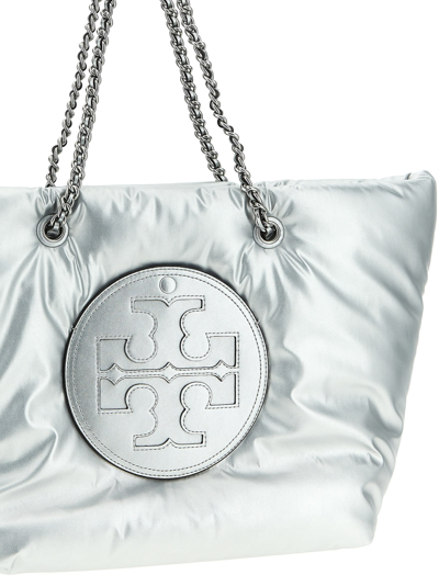Shop Tory Burch Ella Metallic Puffy Chain Shopping Bag In Silver