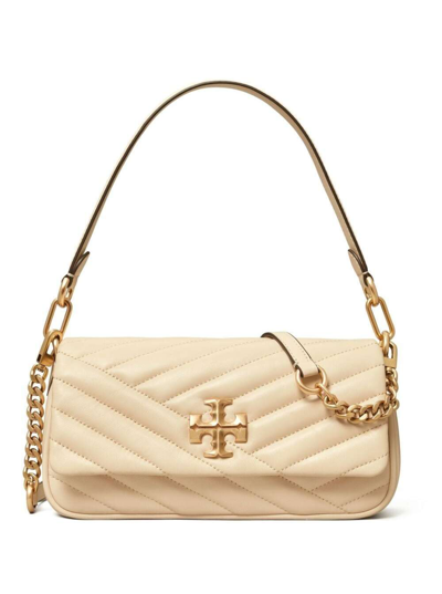 Shop Tory Burch Small Kira Beige Shoulder Bag With Logo Patch In Quilted Leather Woman