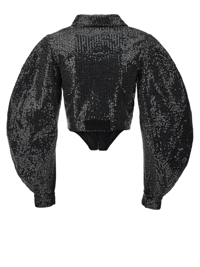 Shop Rotate Birger Christensen Sequin Cropped Jacket In Black