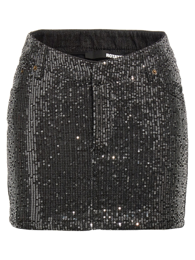 Shop Rotate Birger Christensen Sequin Denim Skirt In Black
