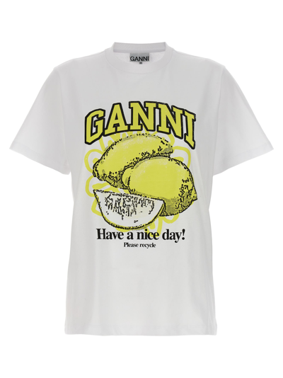 Shop Ganni Lemons T-shirt In White