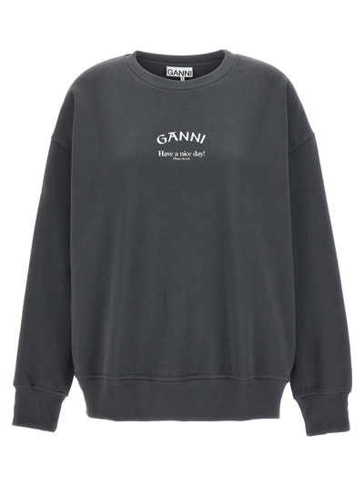 Shop Ganni Have A Nice Day! Sweatshirt In Gray