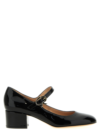 Gianvito Rossi Mary Ribbon Suede Pump Shoes In Black
