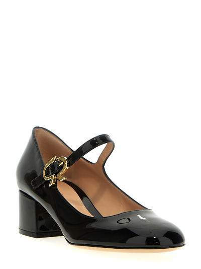 Gianvito Rossi Mary Ribbon Suede Pump Shoes In Black
