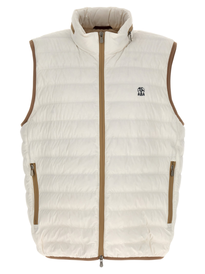 Shop Brunello Cucinelli Padded Vest With Logo Embroidery In White
