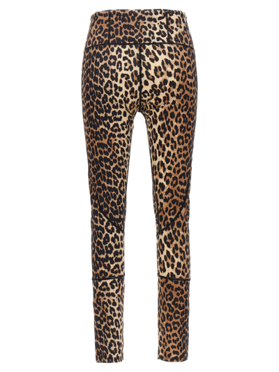 Shop Ganni Logo Leopard Leggings In Multicolor
