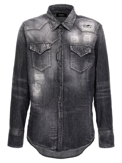 Shop Dsquared2 Classic Western Shirt In Gray