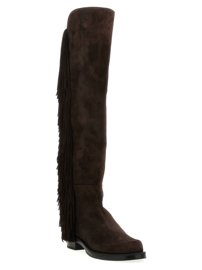 Stuart Weitzman Dark Brown 5050 Bold Fringe Boots In Brown