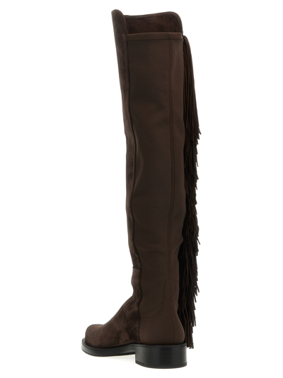 Stuart Weitzman Dark Brown 5050 Bold Fringe Boots In Brown